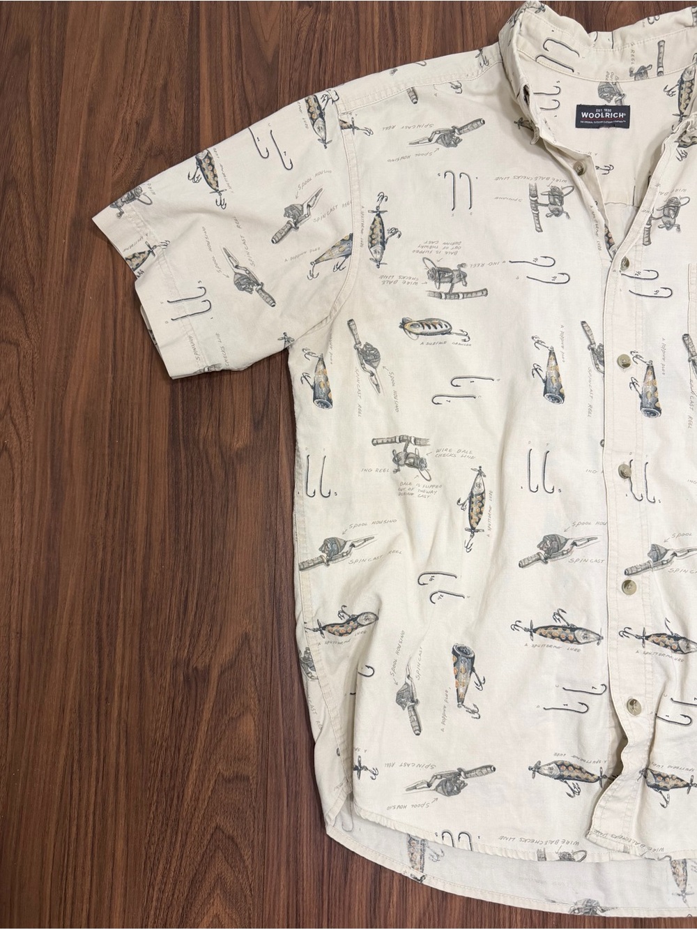 Vintage Woolrich Cream Fishing Lure Print Shirt - Picture 6 of 9